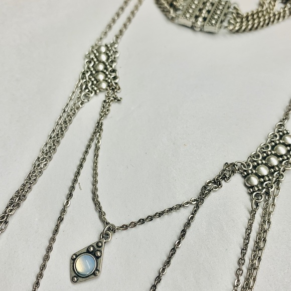 NWT AE Bohemian Silver Layered Chain and Jewel Necklaces - Picture 6 of 7